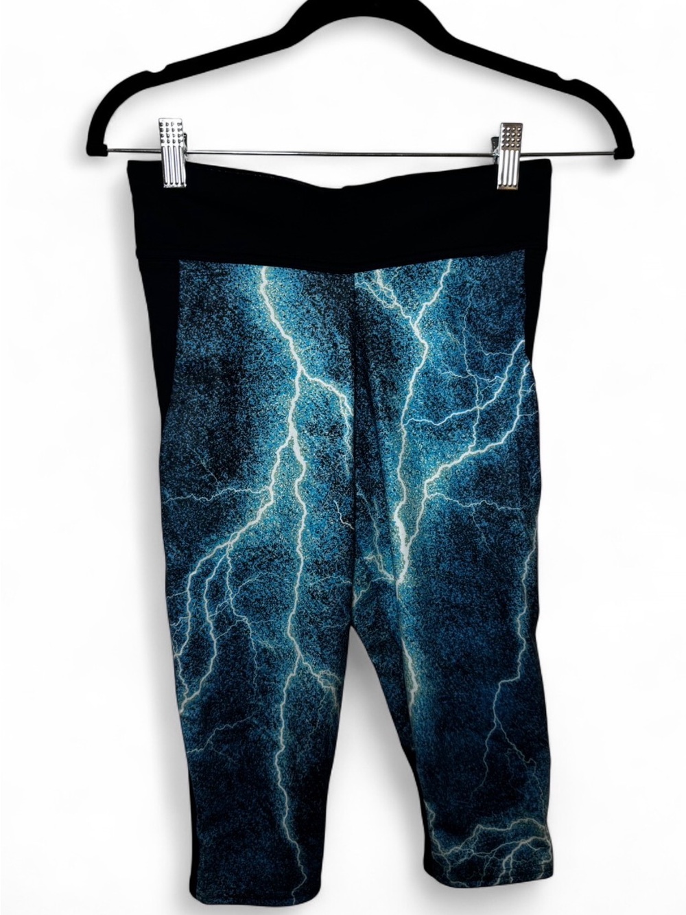 BlackMilk Blue Crystal Geometric Print Cropped Capri Leggings Womens Size S